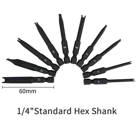 Set (10 Pack 2.3" 4, 6, 8, 10, 12 (2 Spanner Bit - Long Magnetic Heads) Spanner Fork Snake-Eye Security Screwdriver Bit