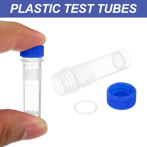 PATIKIL 200Pcs 1ml Plastic Cryogenic Vials, Self Standing Screw Top Frozen Test Tubes for Lab, Blue Cap