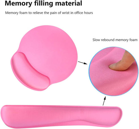 Keyboard Wrist Rest Pad and Mouse Pad Set, Memory Foam for Comfortable Typing & Wrist Pain Relief, Rose Pink