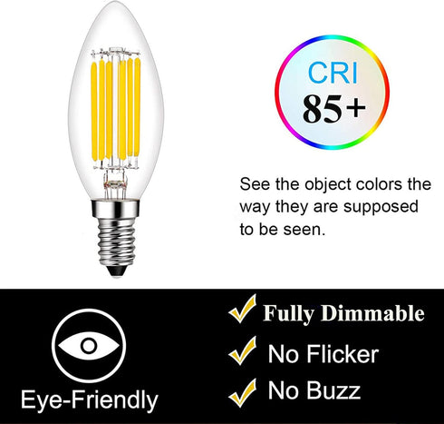 E14 LED Bulb Dimmable, 60W Equivalent, 2700K Warm White, 6W 600 Lumens, E14 Edison Bulb, 4 Pack