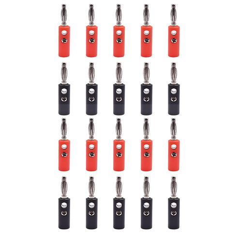 HiLetgo 20pcs 4MM Banana Plug Male Audio Speaker Jack Amplifier Terminal Connectors (10 Red + 10 Black)
