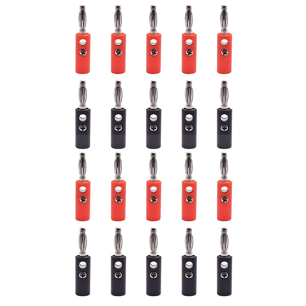 HiLetgo 20pcs 4MM Banana Plug Male Audio Speaker Jack Amplifier Terminal Connectors (10 Red + 10 Black)