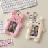 White Cartoon Plush Photocard Holder - Outdoor Girl Korean Style ID Card Cover, Protective Case for Student Badges