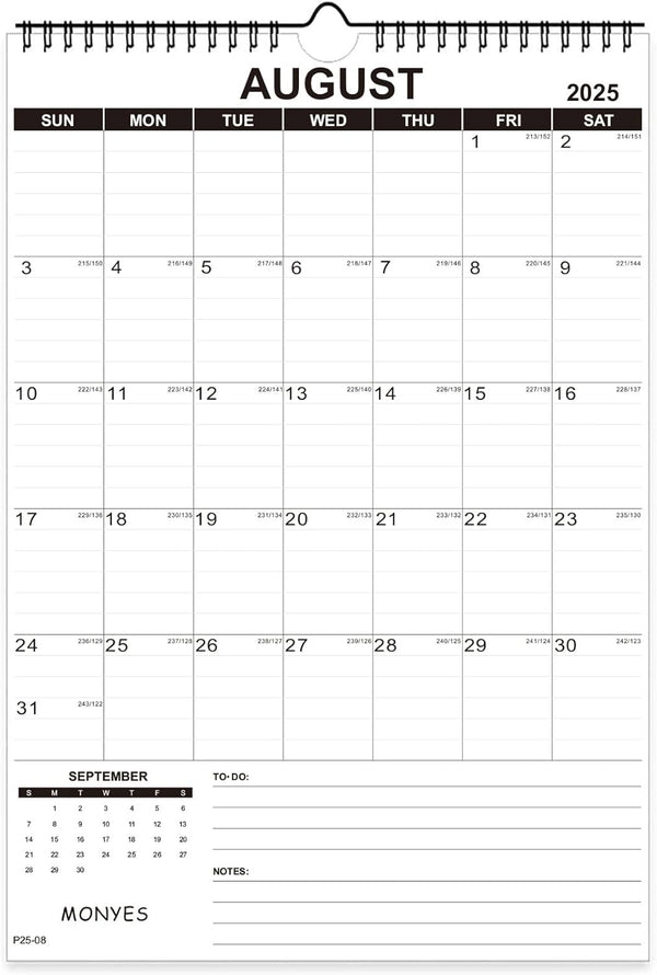 Large Wall Calendar 2025-2026 - 17" x 12" Academic Calendar with Wire Binding & Hanging Hook