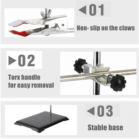 YaeCCC Premium Iron Laboratory Stand Support Metalware Set, 60cm Lab Clamp Flask Clamp Condenser Stand