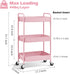 TOOLF 3-Tier Rolling Cart, Pink Metal Utility Cart with Lockable Wheels, Easy Assembly for Baby Room, Bathroom, Kids'