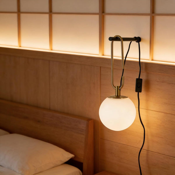 SINFU Modern Globe Wall Sconce, Plug-in Hanging Light Fixture with Glass Shade, Black