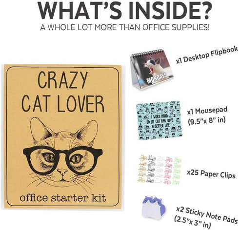 PopCrew Office Gift for Cat Lovers | Cute Cat Office Supplies - Funny Cat Memes Desktop Flipbook, Cat Mouse Pad, Cat