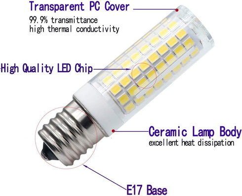 E17 Dimmable LED Bulb, 8W, 80W Halogen Equivalent, 800Lm, 6000K White, for Over Counter Microwave Ovens