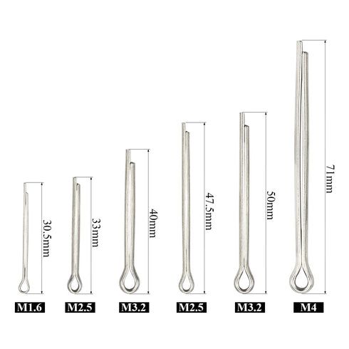 100PCS Cotter Pin Clip Key Fastener Fitting Assortment Kit - Made of 304 Stainless Steel