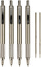 Zebra Pen F-701 Retractable Ballpoint Pen 4-Pack with 2 Refills - Fine Point 0.8mm, Black Ink, Metal Construction