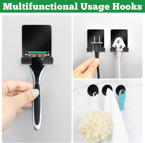 NEATABY 4 Pcs Black Razor Holder Bathroom Hooks Adhesive Heavy Duty Stainless Steel Multi Storage Shower Hooks