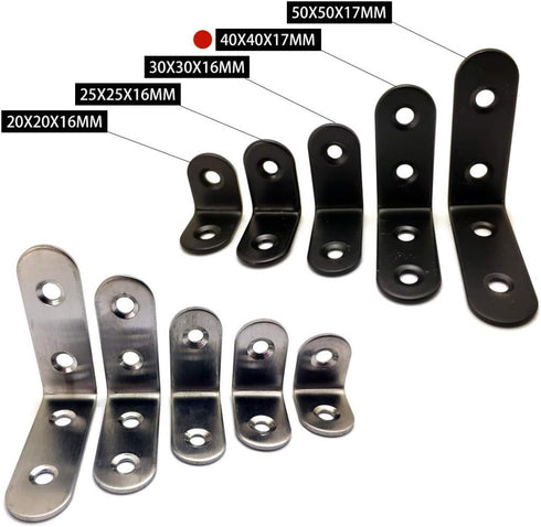 ZHome 404017MM 4Sets Metal L Corner Brace Wall Shelves Hanging Bracket Right Angle Bracket Joint Fastener with Screws