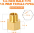 GASHER 2PCS Brass Pipe Fitting, Reducer Adapter, 1/8-Inch Male x 1/4-Inch Female Pipe