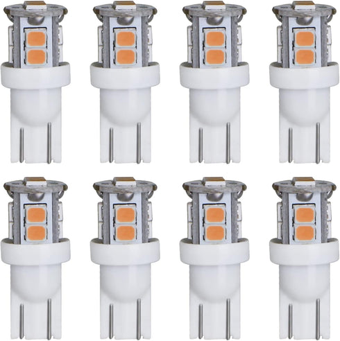 LED Landscape Light Bulbs 1W 12V Yellow White 2200K, 7W Low Voltage Wedge Base T5 Malibu Bulbs, 8 Pack