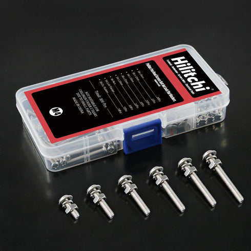 Hilitchi 300-Piece M4 Phillips Pan Head Screws Bolt Nut Lock Flat Washers Assortment Kit, 304 Stainless Steel