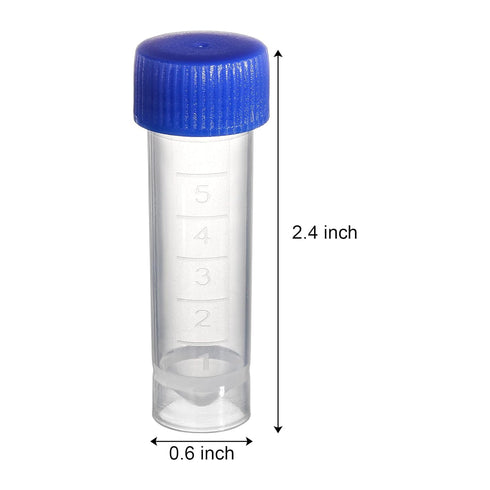ZENFUN Set of 100 Plastic Test Tubes with Lids, 5 ml Graduated Shot Tubes with Screw Caps Small Vials Container for Liquid, Potions, Laboratory, School