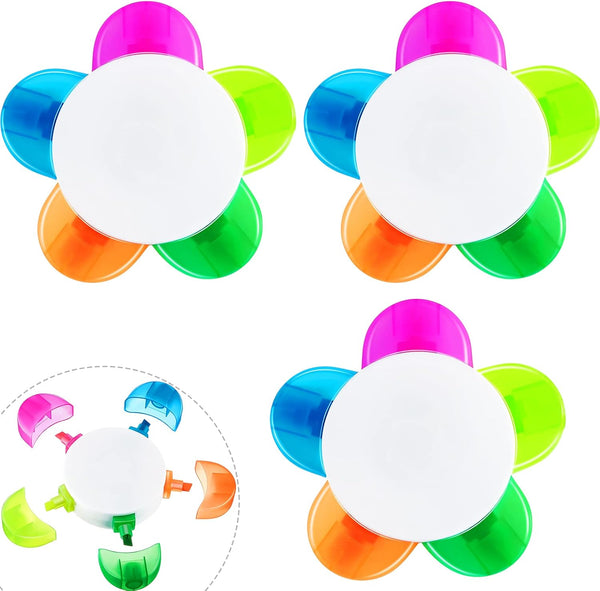 Petals Highlighters, Assorted Colors, Flower Shape Watercolor Pens, 5-In-1 Fluorescent for School Supplies