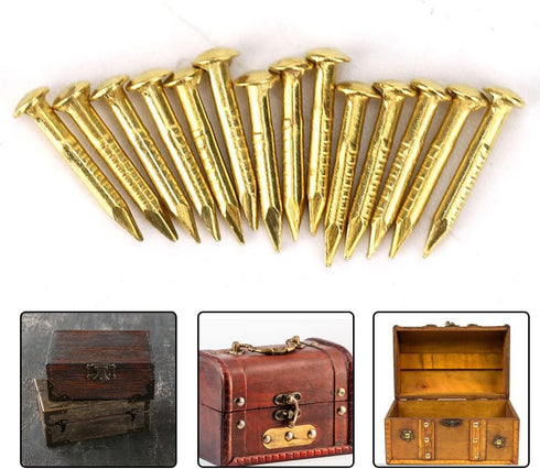 Brass Escutcheon Tacks, Round Head Nail Furniture Hinge Hardware Assortment Kit Accessories Pins Threaded Nails Upholstery Tack Metal Decorative Antique Vintage Pin Repairs Replacement 100Pcs 10mm