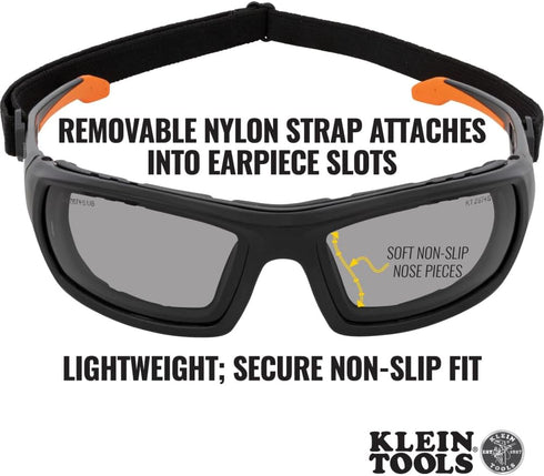 Klein Tools 60471 Safety Glasses, ANSI Z87.1+ Pro Full Frame Gasket Safety Glasses with Gray Lens, UV Protection