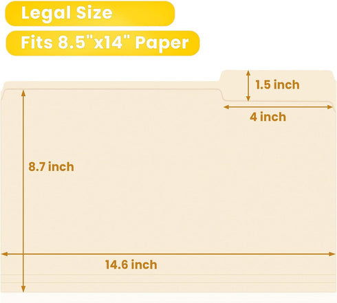 SUNEE File Folders, Legal Size, 100 Pack Manila Folders, 8.5 x 11, 1/3-Cut Tabs for Office Home School