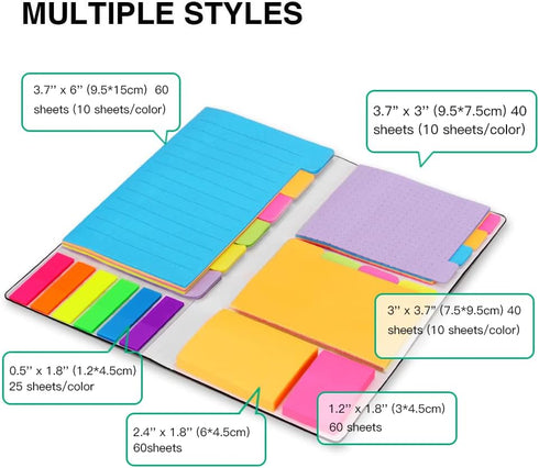 Sticky Notes Set by Hommie, Colored Divider Self-Stick Notes Pads Bundle, 60 Ruled, 40 Dotted, 40 Blank
