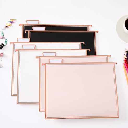 Y YOMA 6 Pack Rose Gold Hanging File Folders, Letter Size Decorative File Folder with 1/5-Cut Adjustable Tabs