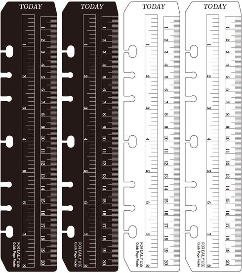 JKJF 4 Pcs Plastic Page Marker Snap-in Bookmark Ruler for A5 Size 6-Hole Notebook Filler - Clear & Black