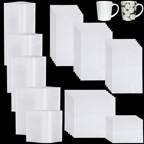 Zonon 50 Pcs Sublimation Heat Shrink Wraps Film Blanks, 5 Different Sizes, White Wrap Bags Tube