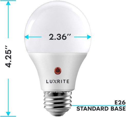 A19 Bulbs 60 5000K 800 E26 (2 Pack) LUXRITE LED Dusk to Dawn Light Outdoor Lighting, Watt Equivalent, Enclosed Fixture