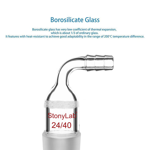 stonylab Bent Glass Vacuum Adapter, Borosilicate Glass with G1 Sintered Disc, 24/40 Joint, 10 mm Hose Connection