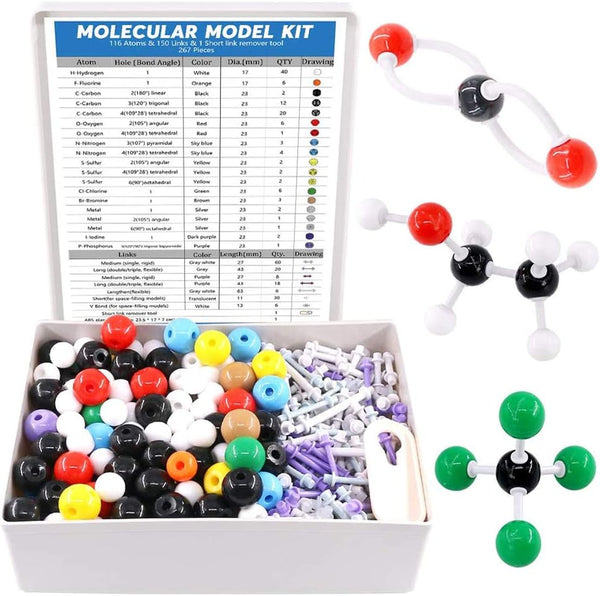 Swpeet 267 Pcs Organic Chemistry Molecular Model Kit for Students and Teachers - 116 Atoms & 150 Links