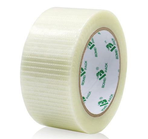 BOMEI PACK Transparent Bi-Directional Filament Strapping Tape, 6.7 Mil x 2 Inch x 30yds