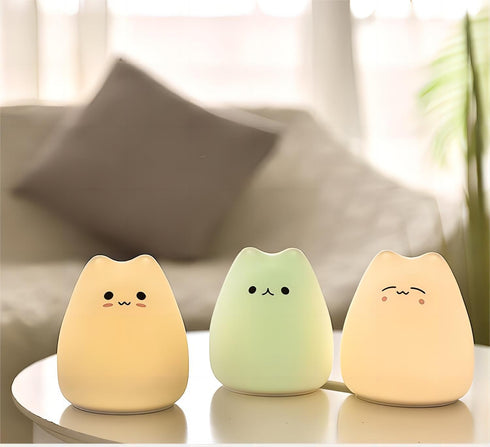 7 Cat Night Lamp, Colors, Silicone Squishy Cat Night, Battery Operated Night Light, Tap Control, LED Night Lamp, Cute