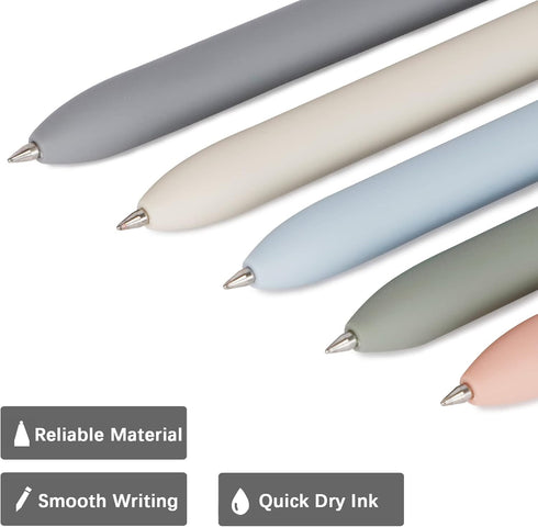 Quick Dry Ink Pens, Gel Pens Fine Point, 0.5 mm Black Ink Retractable Rollerball Pens for School Office Supplies, 5Pcs
