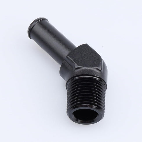 3/8" NPT Male to 1/2" Hose Barb Fitting Adapter, 45 Degree Aluminum Black for 8AN Hose