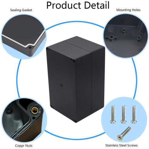 Project Box IP65 Waterproof Junction Box, Black ABS Plastic Electrical Boxes DIY Project Case Power Enclosure