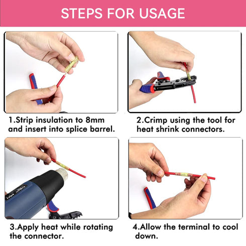 HKS 500 PCS Heat Shrink Butt Connectors - Red 22-16 AWG Electrical Connectors for Automotive Marine Use