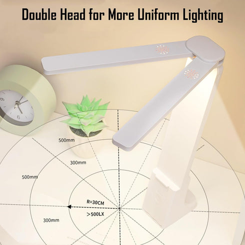 kvppvt LED Double Head Desk Lamp, Rechargeable Portable Small Table Lamp, Adjustable Light Color and Brightness, USB