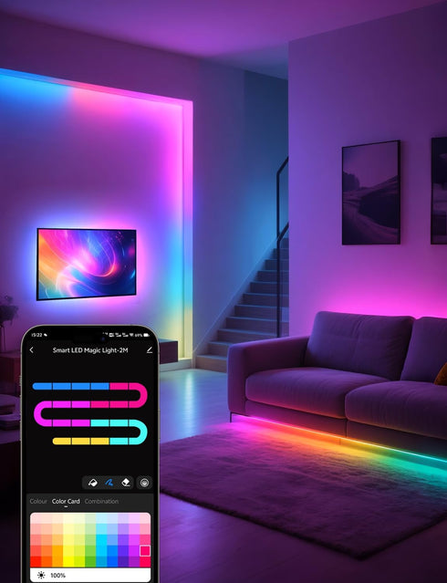 YULINKCO 16.4ft 44 RGB+IC LED Strip Light, Smart LED Light for Bedroom, Bluetooth APP Control, Color Changing LED Strip