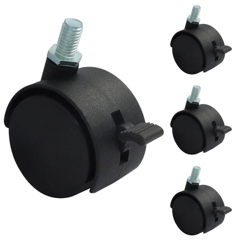 MangoOrder 4-Pack 360-Degree Swivel Caster Wheels with Threaded Stem and Brake, Floor-Protecting Nylon Rolling Wheels