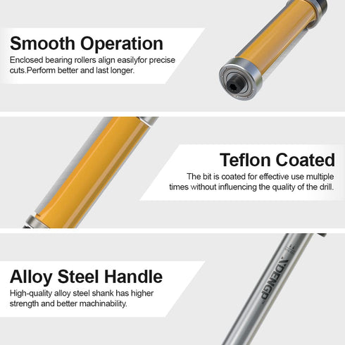 4 Set 1/4 Inch 1/2 Inch 3/4", 1", 1-1/4", 1-1/2" Inch PCS Top and Bottom Bearing Flush Trim Router Bits Shank, Cutting