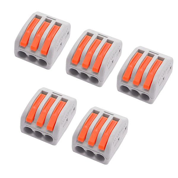 smseace 50 Pcs Compact 3 Port Lever Nut Conductor Wire Connectors for Multiple Types of Wires PCT-213-50P