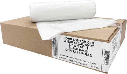 55 50 Pack) 1.2 37" 54" 50-55 Ultrasac Heavy Duty Gallon Clear Trash Bags - (Value - MIL equivalent Industrial Strength
