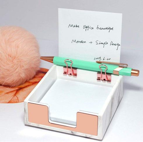 Marble Sticky Note Holder, Rose Gold Edge Memo Holder, Acrylic Sticky Notepads Holder for Desk Organization