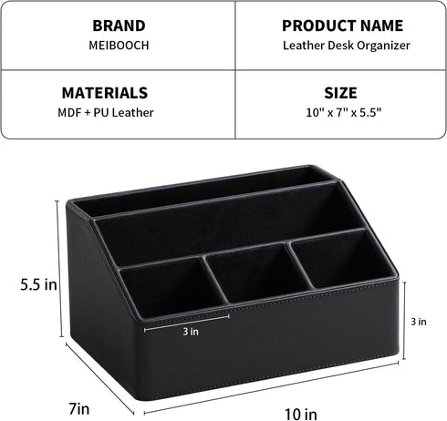 PU Leather Desk Organizer, Luxury Remote Control Holder for Home, Office Desk Accessories Table Caddy Bedside