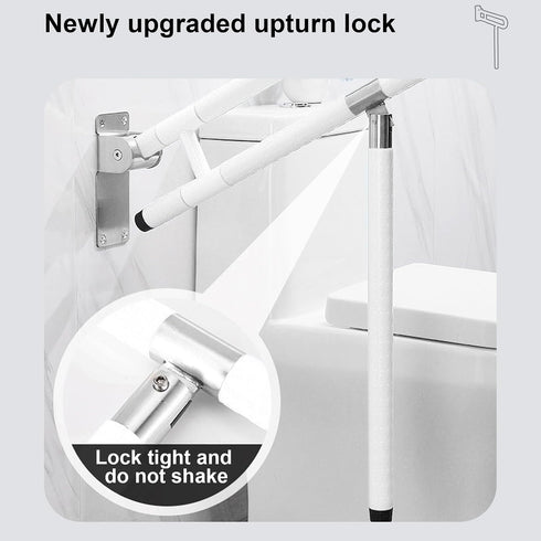 D-GROEE 24.4 Inch Foldable Toilet Grab Bar, Wall-Mounted Bathroom Safety Rail with Anti-Slip Design, Flip-Up Armrests