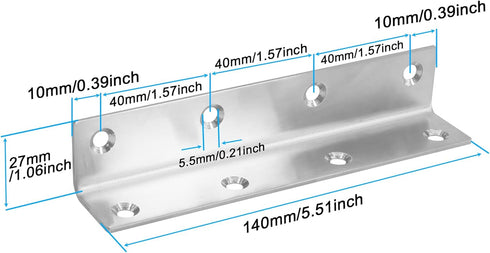 4 Pack 5.51" Furniture,140mm L Bracket, Heavy Duty Corner Brace, Metal Shelf Bracket Angle Bracket for Shelves