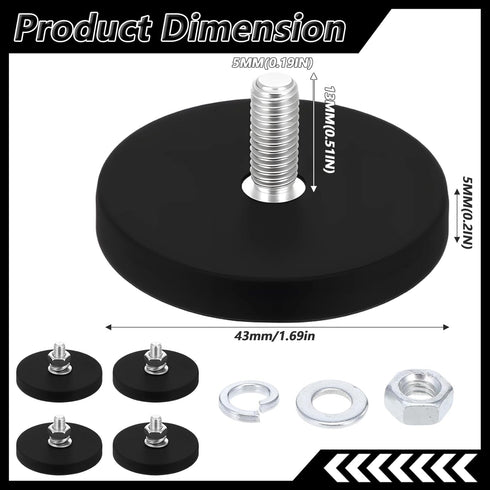Kegeeei 16 Pack M5 30LBS Rubber Coated Magnets, Neodymium Magnet Assembly Base with Threaded Studs, Strong Mounting