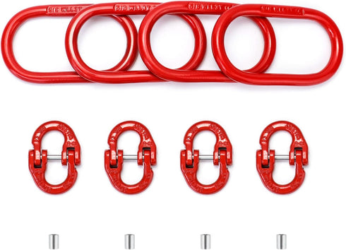 QWORK Chain Link Connectors Set, 4 Set 3/8" 7100 lbs Lock and 2 Pcs 5/8" 6600 lbs Link, Grade 80 Steel, Red
